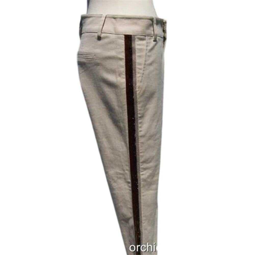 Cache Linen Blend Multi Color Bead Trim Crop Gaucho Pant Stretch New $98 NWT